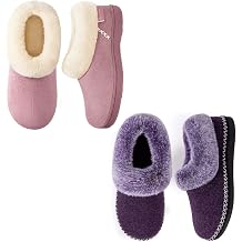 EverFoams Women's Set of 2 Pairs - Womens Bootie Slippers Size 10, Purple - Microsuede Cozy Memory Foam Slippers Size 7, Baby Pink