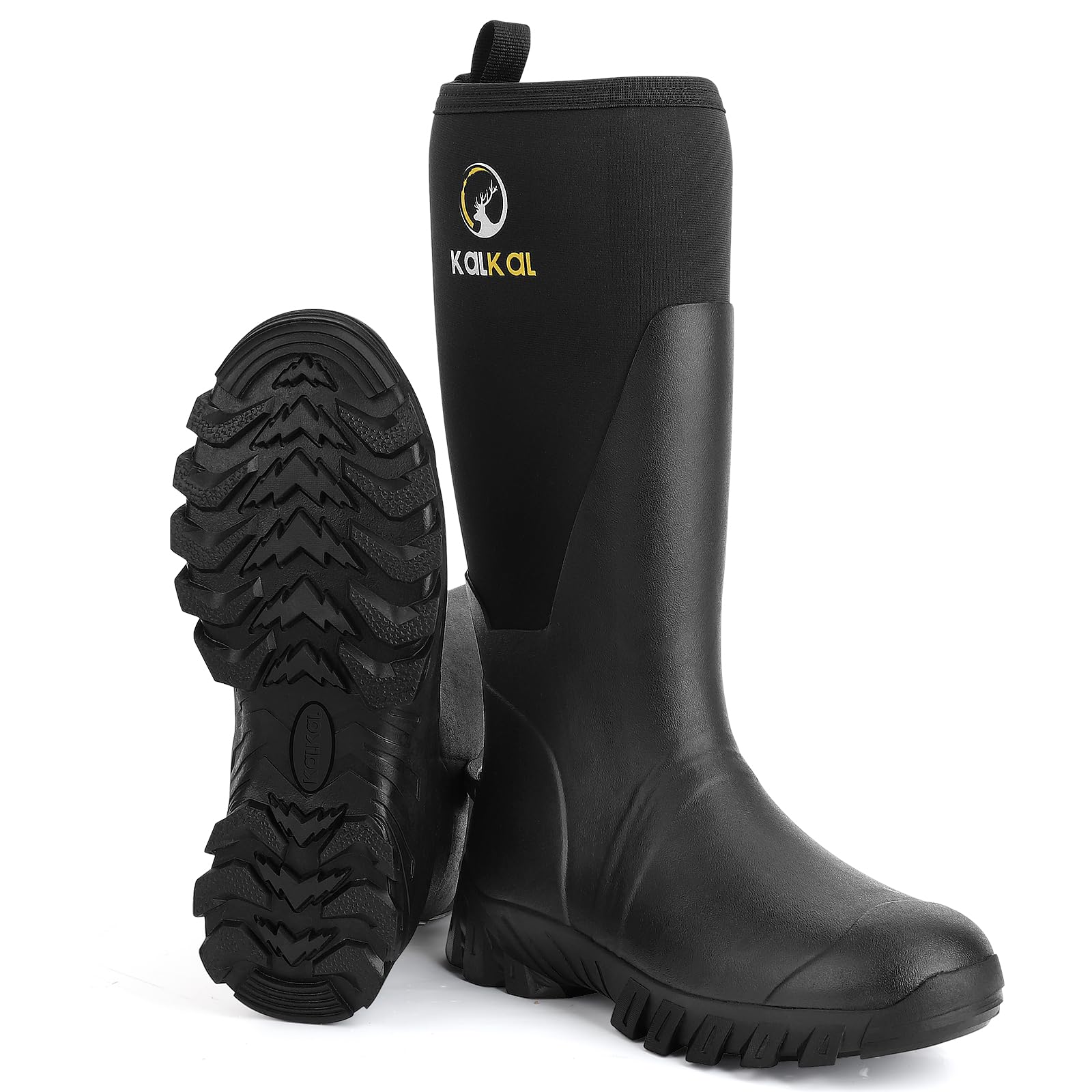 Kalkal Men's Rain Boots, Waterproof Rubber Boots For Men Lightweight Tall Hunting Boots, 6mm Neoprene Insulated Mens Work Wide Boots for Mud Hunting Farming Fishing