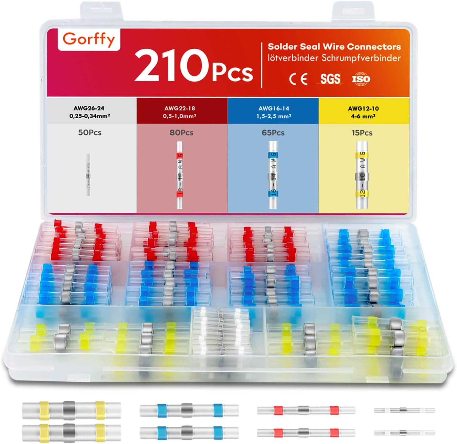 Mbsomnus 60 Stück Quetschverbinder Rot - Wasserdichte Kabelverbinder 22-16 AWG