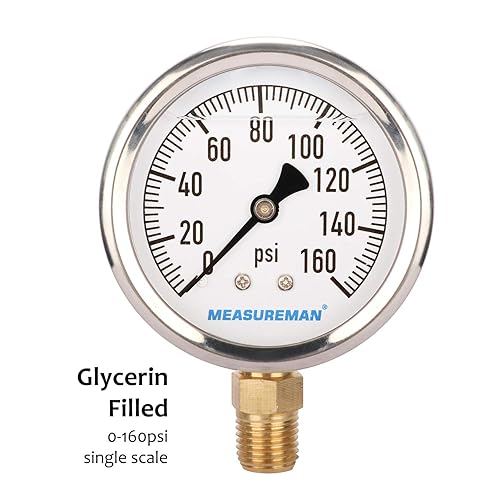 Miniatura 3 de MEASUREMAN - Manómetro de plomería relleno de glicerina, tamaño del dial de 2.5 pulgadas, 0 a 160 psi, caja de acero inoxidable, montaje inferior