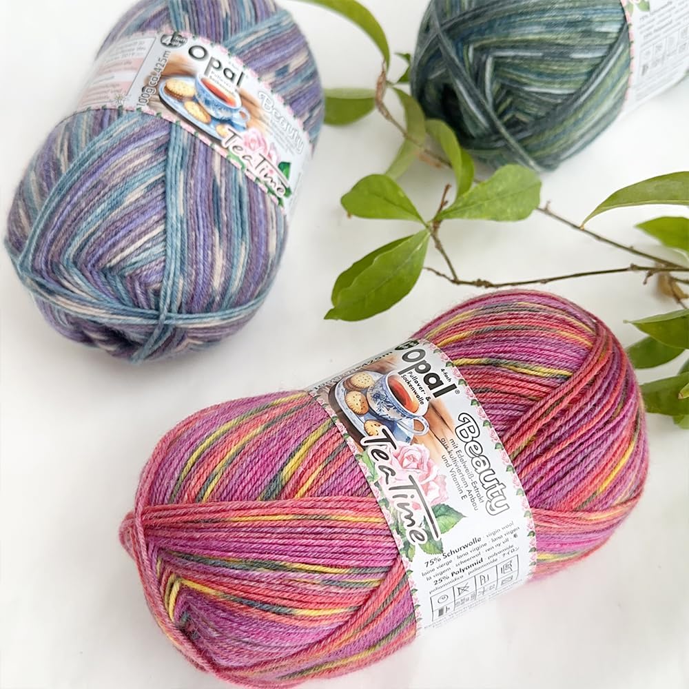 100g Opal Beauty Tea Time 4ply Sock Yarn, 75% Wool 25% Polyamide Space Dyed Colourful Yarn for Knitting & Crocheting (11511)