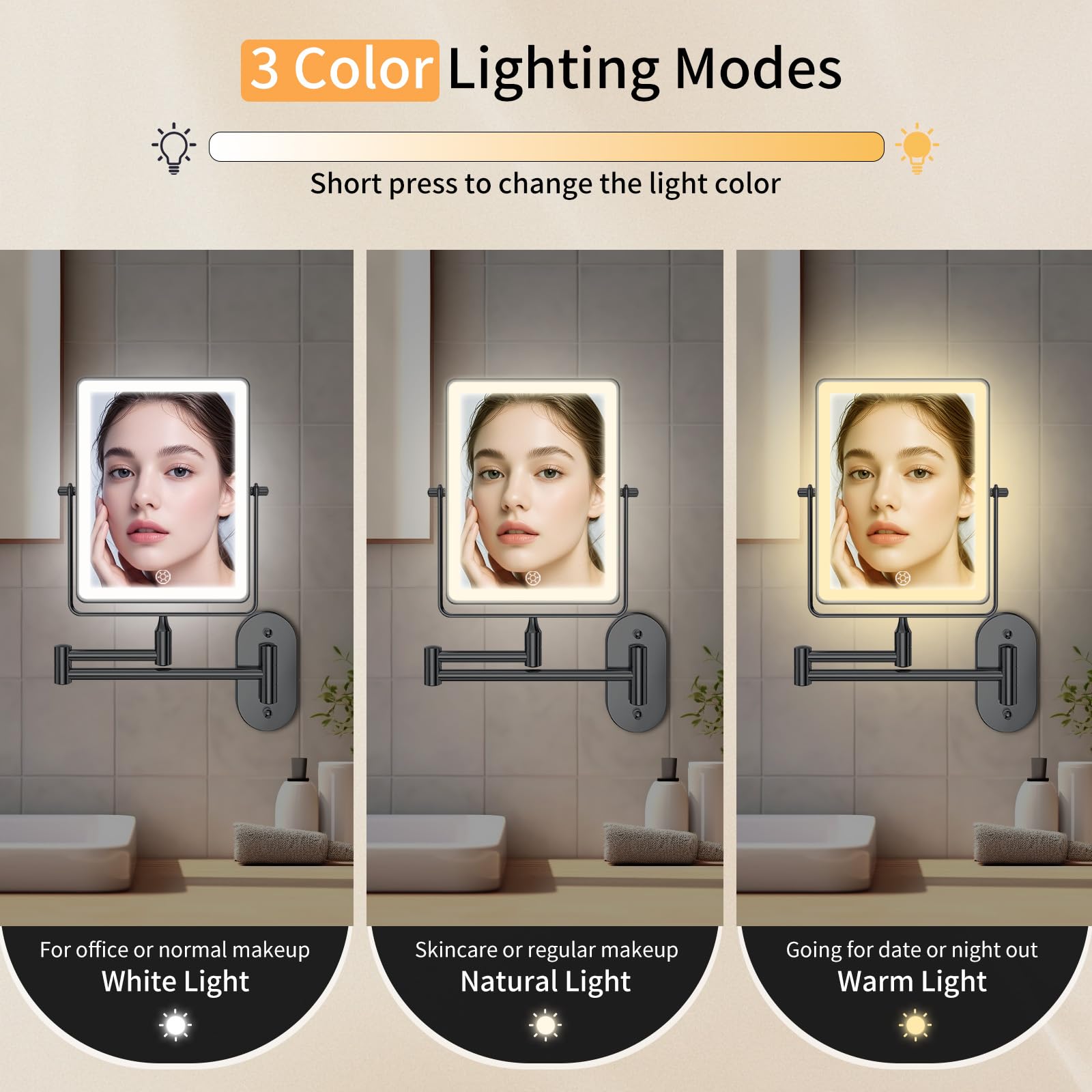 FUNTOUCH Rechargeable Wall Mounted Lighted Makeup Mirror, 1X/30X
