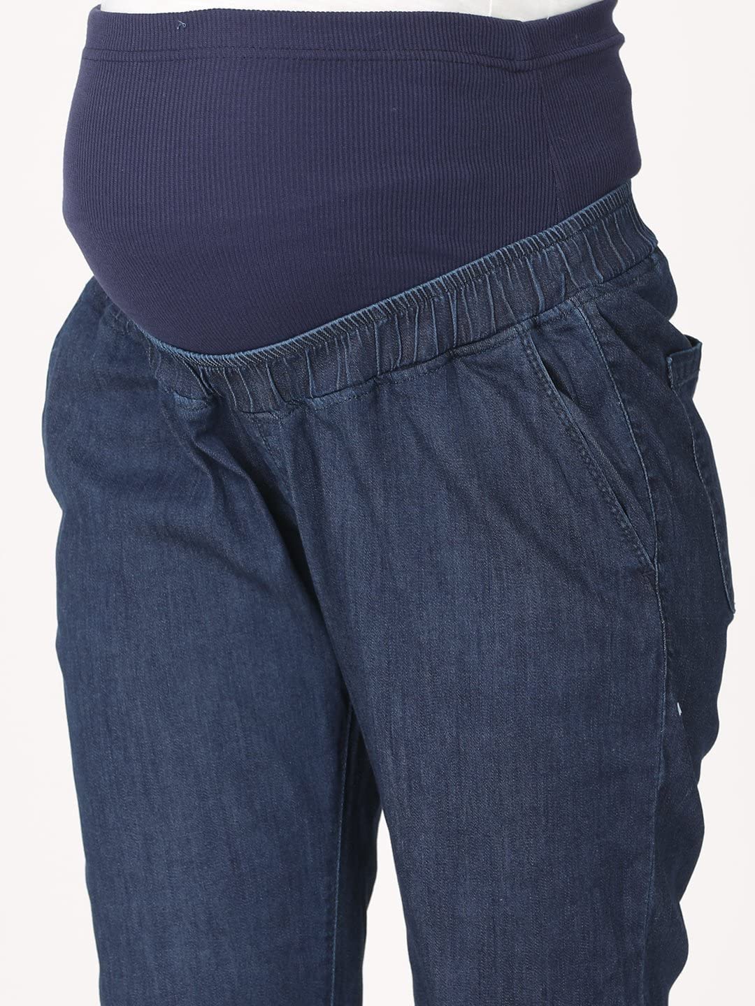 The Mom Store Maternity Denim Jeans with Belly Support | Jogger Style | Denims | Super Stretchable Belly Band | Comfortable | Pre and Post Pregnancy | Stylish | S - Image 4 thumbnail
