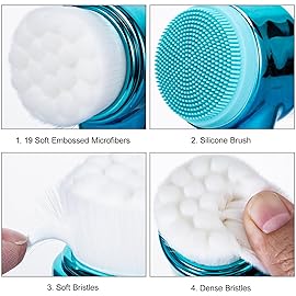 Beomeen Face Brush 2 in 1, Facial Cleansing Exfoliating Scrubber Brush, Silicone Double Side Manual Face Wash Scrub Brush with Soft Fiber for Deep Pore Cleansing, Massaging, Skin Care,Gradient Blue