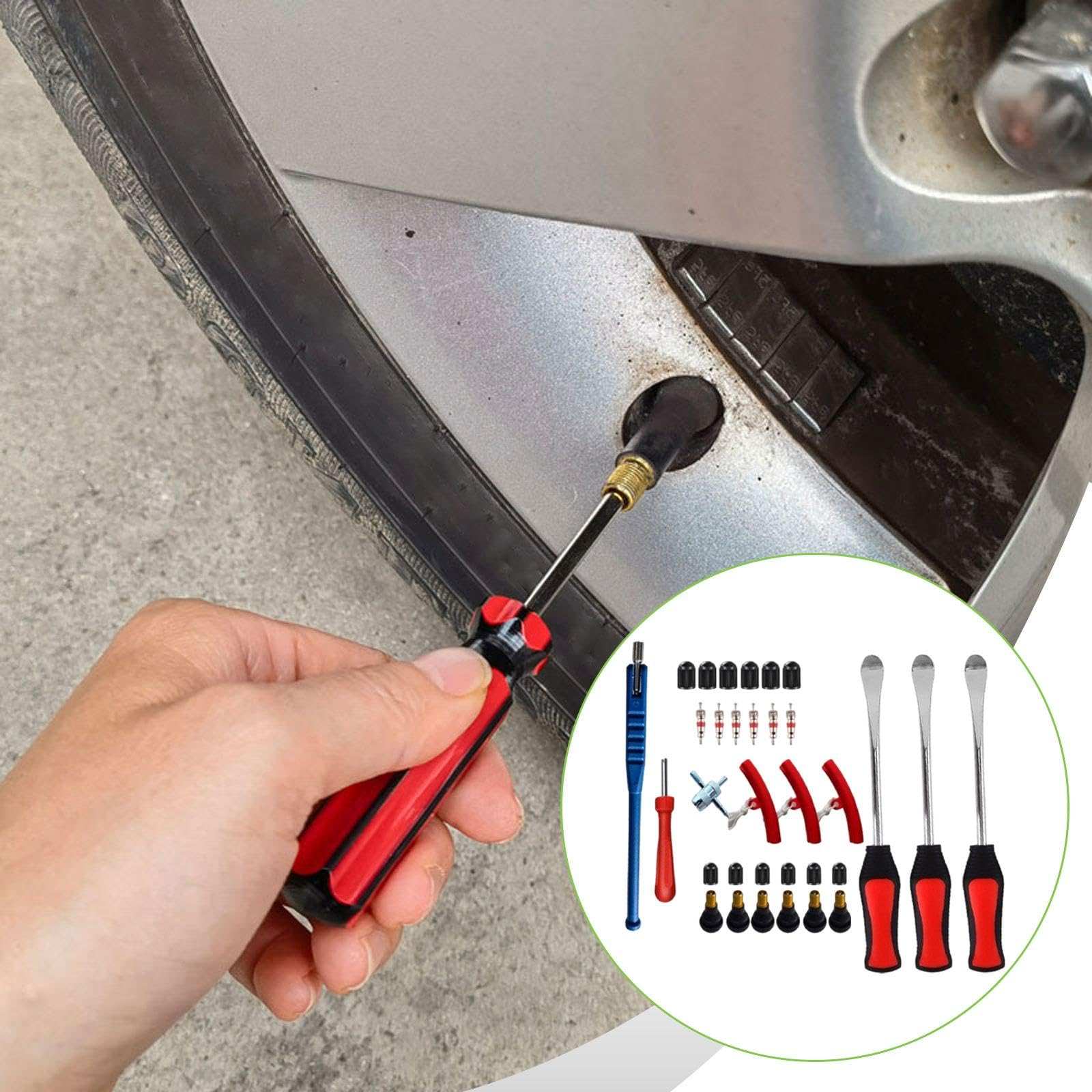 F Fityle Cucharas para Cambiar Llantas Juego Palanca Desmontaje Reparación Neumáticos Accesorio Protector Borde Acero Fuerte Adecuado para Vehículos Pequeños, 27 piezas