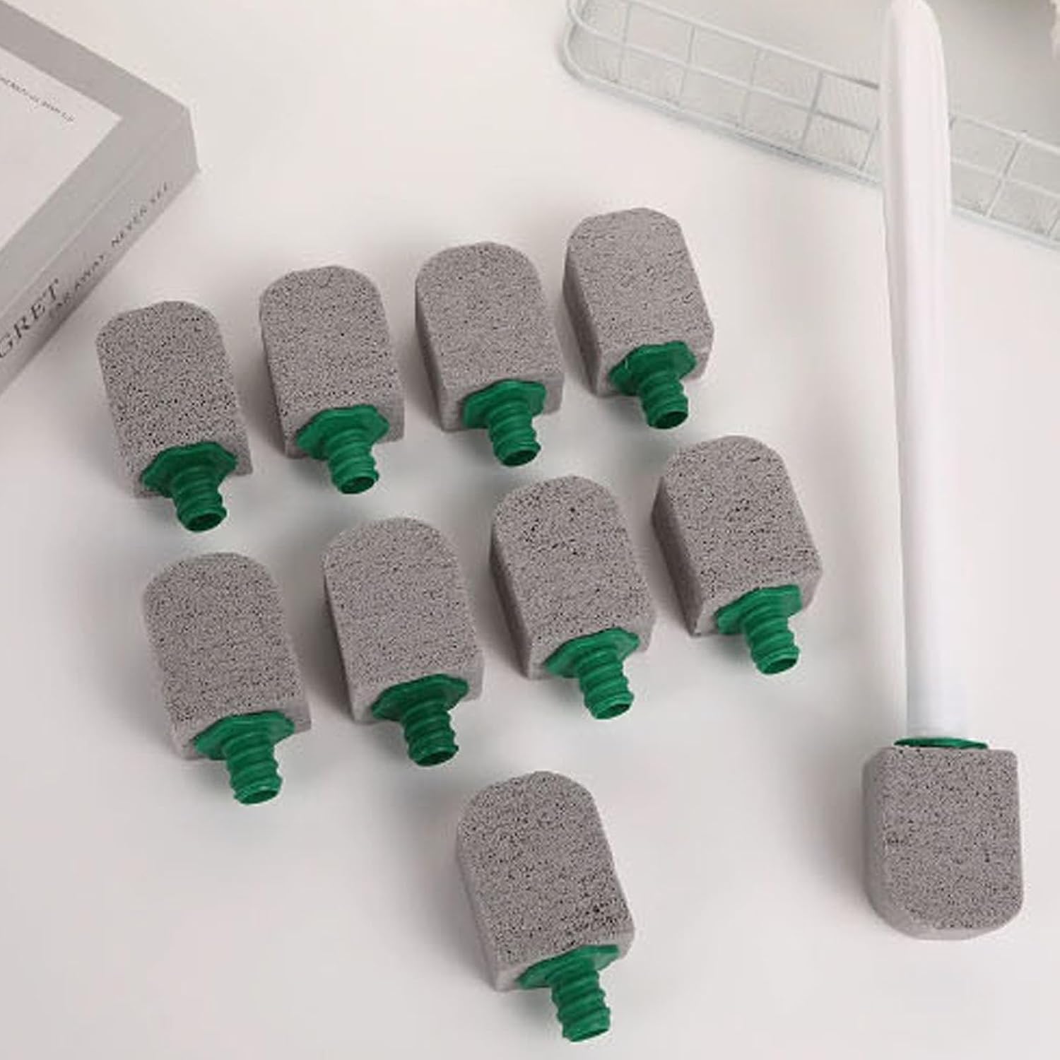 Pumice Stone Cleaning Brush, Multifunctional Toilet Bowl Cleaner Brush with Long Handle, for Sink Tile Bathtub Swimming Pool Ceramic Surfaces (Grey)