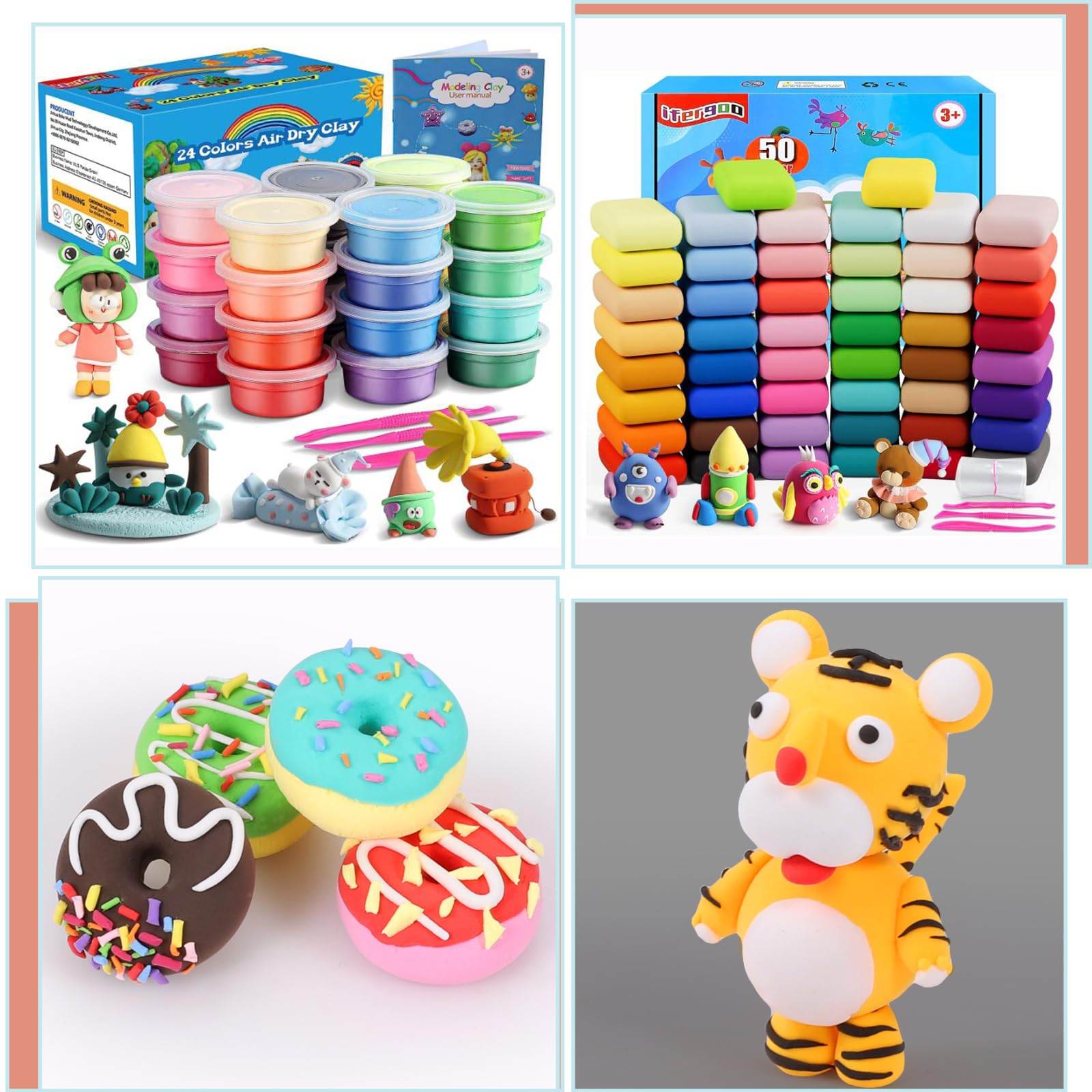 Ifergoo Modeling Clay Kit - 50+ Colors, Magic Air Dry, Ultra Light, Non-Toxic, Great Gift for Kids