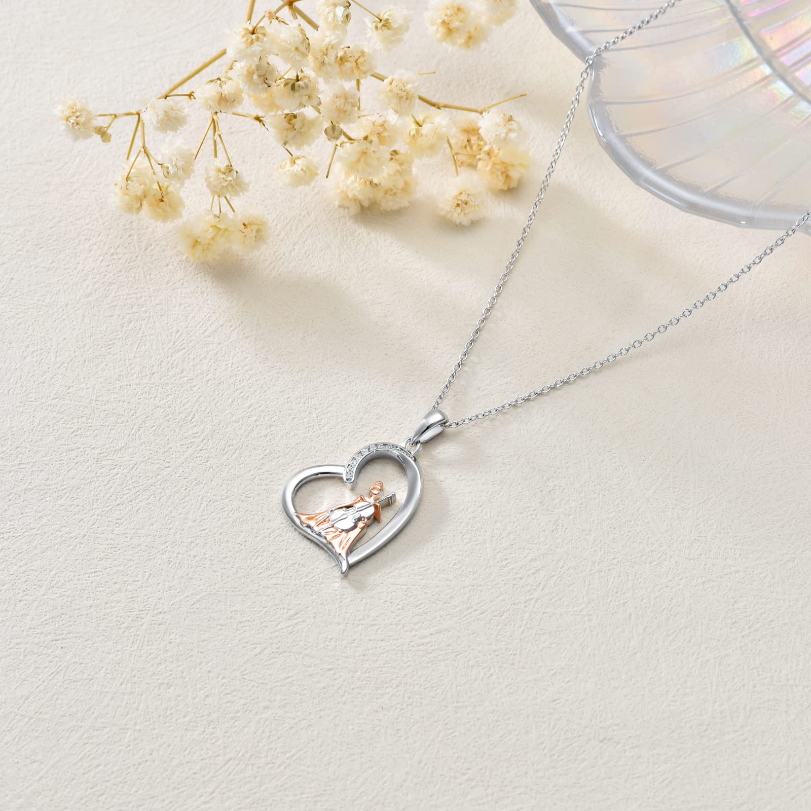 Collar violinista de plata de ley, joyería de cristal para violonchelo violín, regalo de música para mujeres y niñas e hijas, Plata esterlina, Sin gemas.