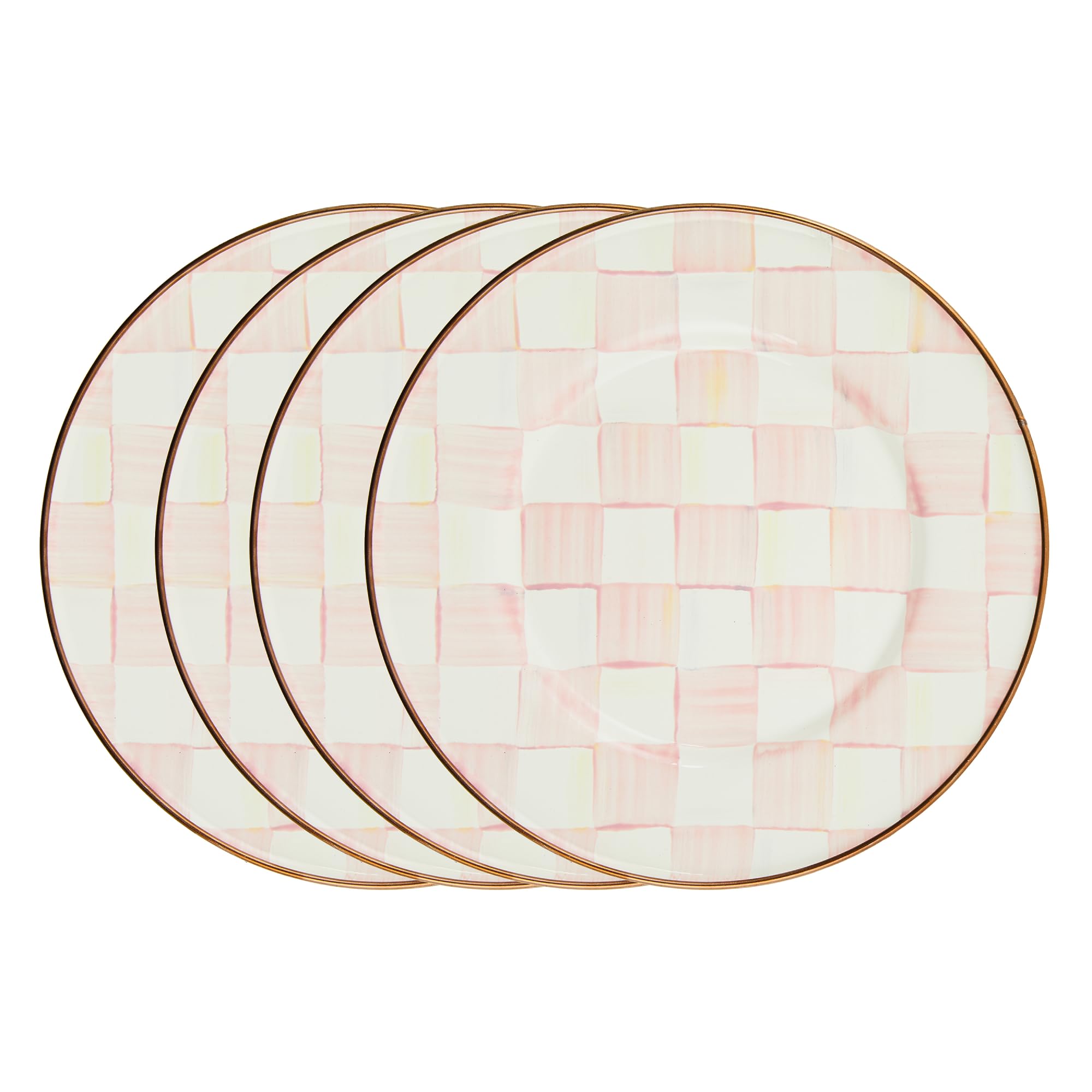 MACKENZIE-CHILDSEnamel Salad and Dessert Plate, Small Plate for Appetizers or Desserts, 8 Inches, Set of 4, Pink-and-White Rosy Check