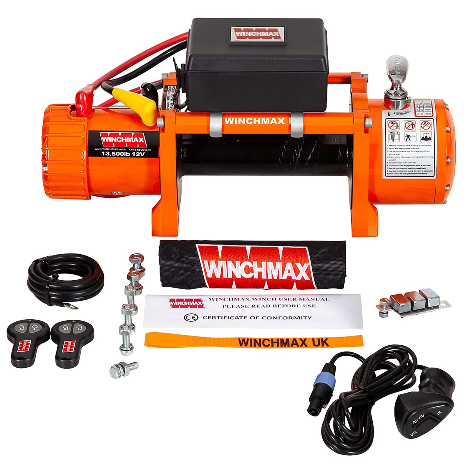 WINCHMAX 13,500lb (6,123kg) Original Orange 12v Electric Winch. Remotes. 'Bare Winch' No Rope, No Fairlead