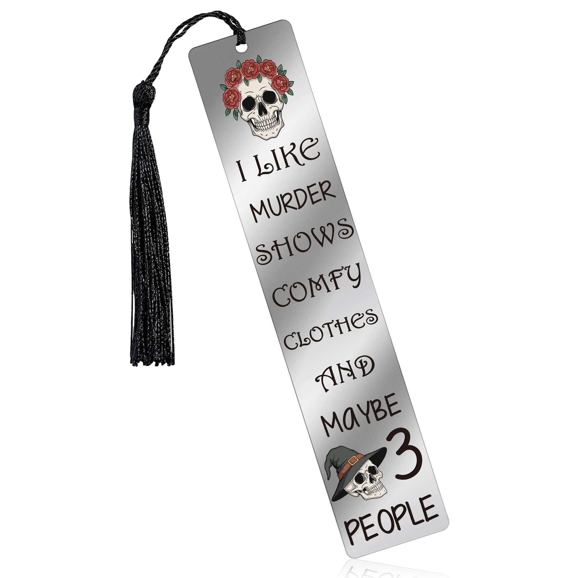 Gothic Gifts Witchy Bookmarks Women - 1 Pcs Silver Funny Skull Rose Black Bookmarks Unique Engraved Bag Accessories for Girls Halloween Thanksgiving Mother's Father's Day Supplies