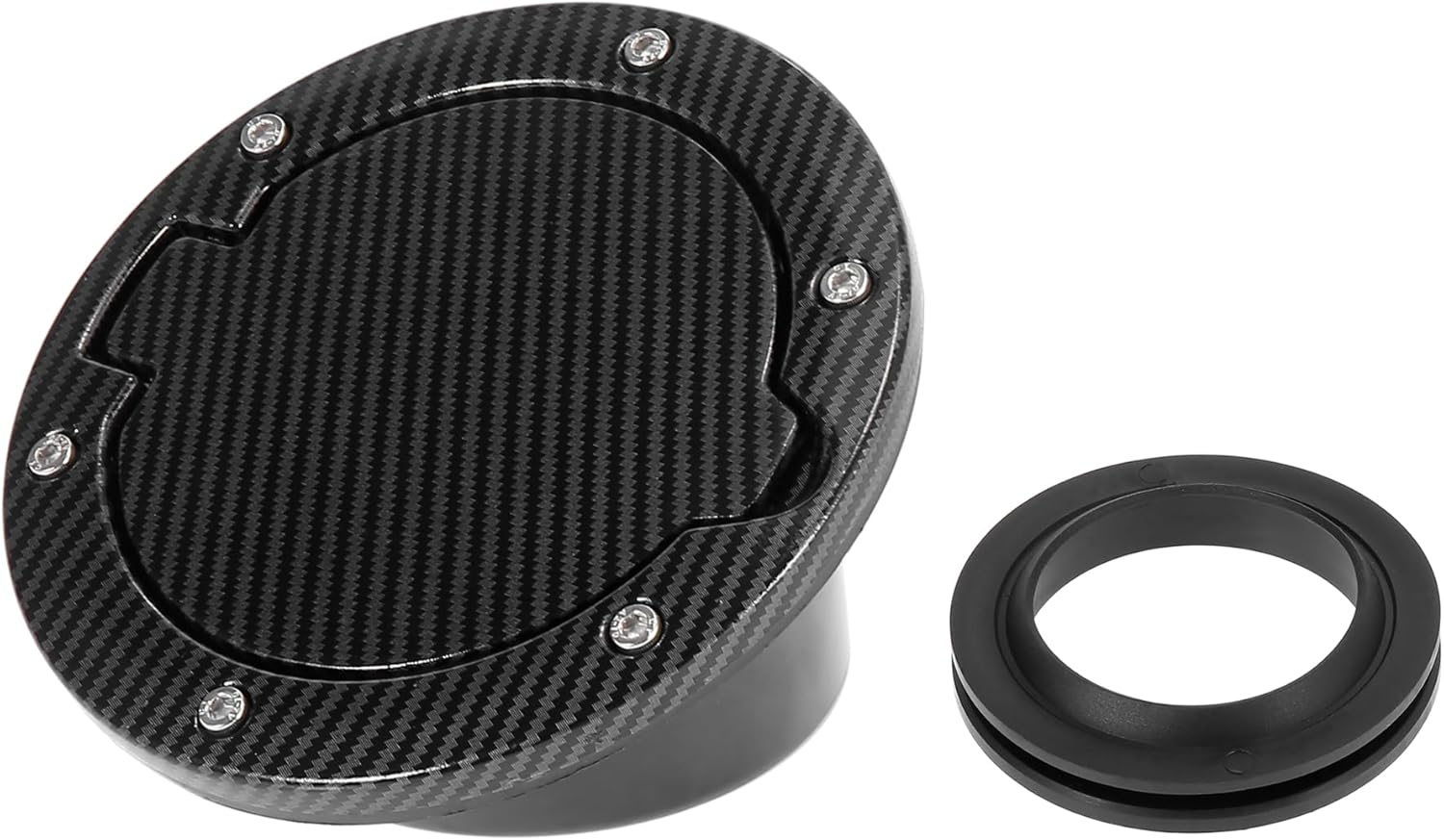 X AUTOHAUX Black Car Gas Fuel Filler Door Cover Fuel Tank Cap Carbon Fiber Pattern for Jeep Wrangler JK Unlimited 2007-2018