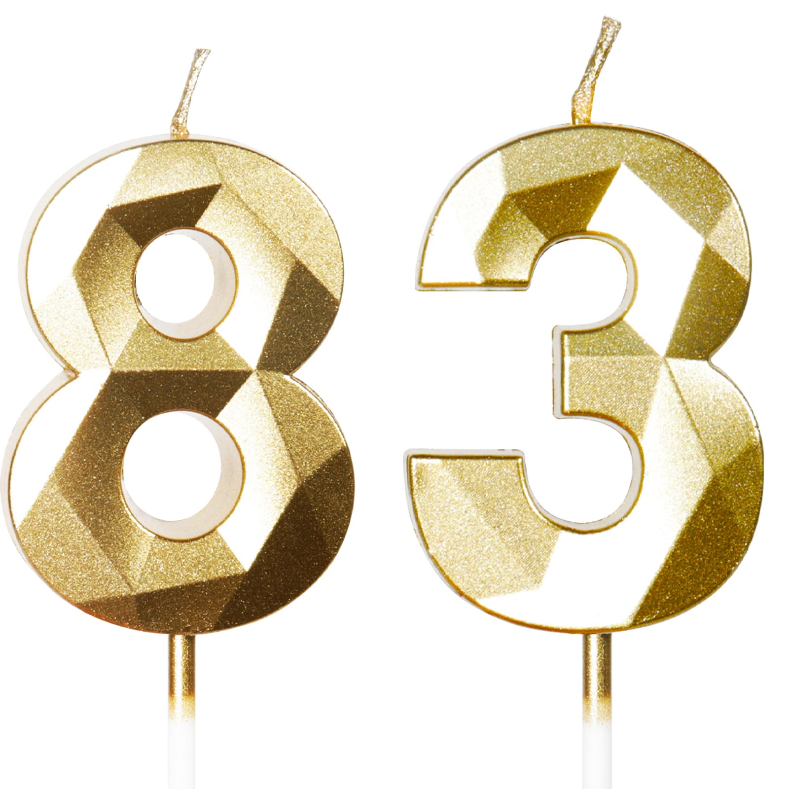 Gold 83. Geburtstagskerzen, 83. Geburtstagsdekorationen für Frauen und Männlich, 3D-Zahl-83-Kerze für Kuchen, Goldene Kuchendekorationen für Geburtstagsfeiern und Hochzeiten Zubehör