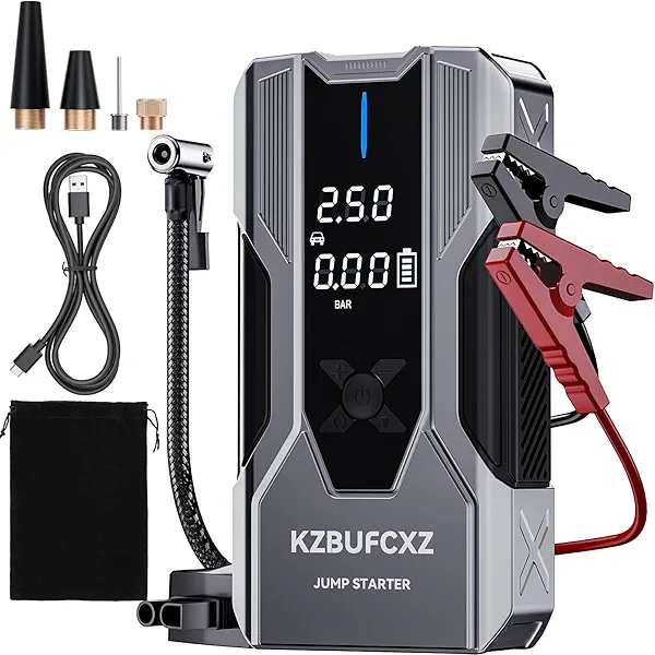 Portable Car Jump Starter with Air Compressor, 4000A 26800mAh Car Battery Jump Starter with 150PSI Tire Inflator,12V Battery Pack with Boost, LED Light and Smart Jumper Cables (All Gas/ 12L Diesel)