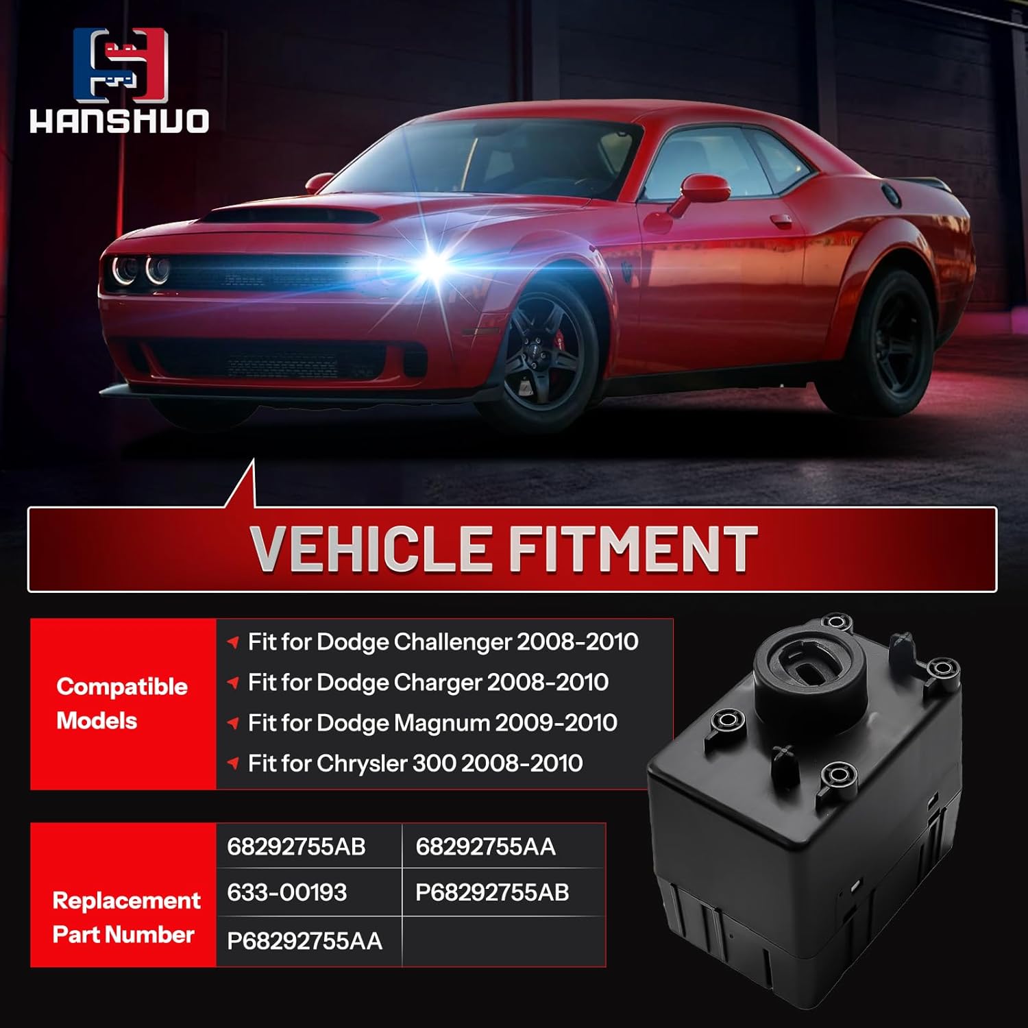 Wireless Ignition Module Switch with 2Pcs Key Fob Remote 68292755AB for 2008-2010 Dodge Charger Challenger Chrysler 300, Switch Node Module Replace