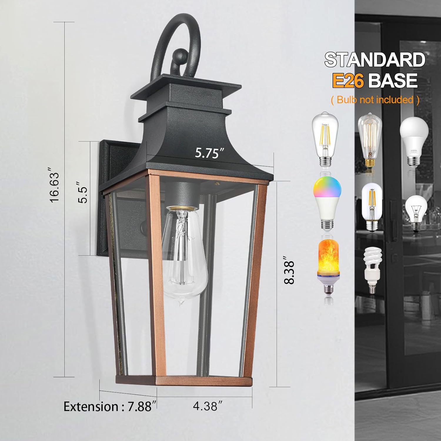ALVIME Outdoor Wall Lights, Brushed Gold Finish Exterior Wall Lanterns, Metal Waterproof Porch Light Fixtures for House, Patio, Garage, E26 Base&High Strength Clear Glass
