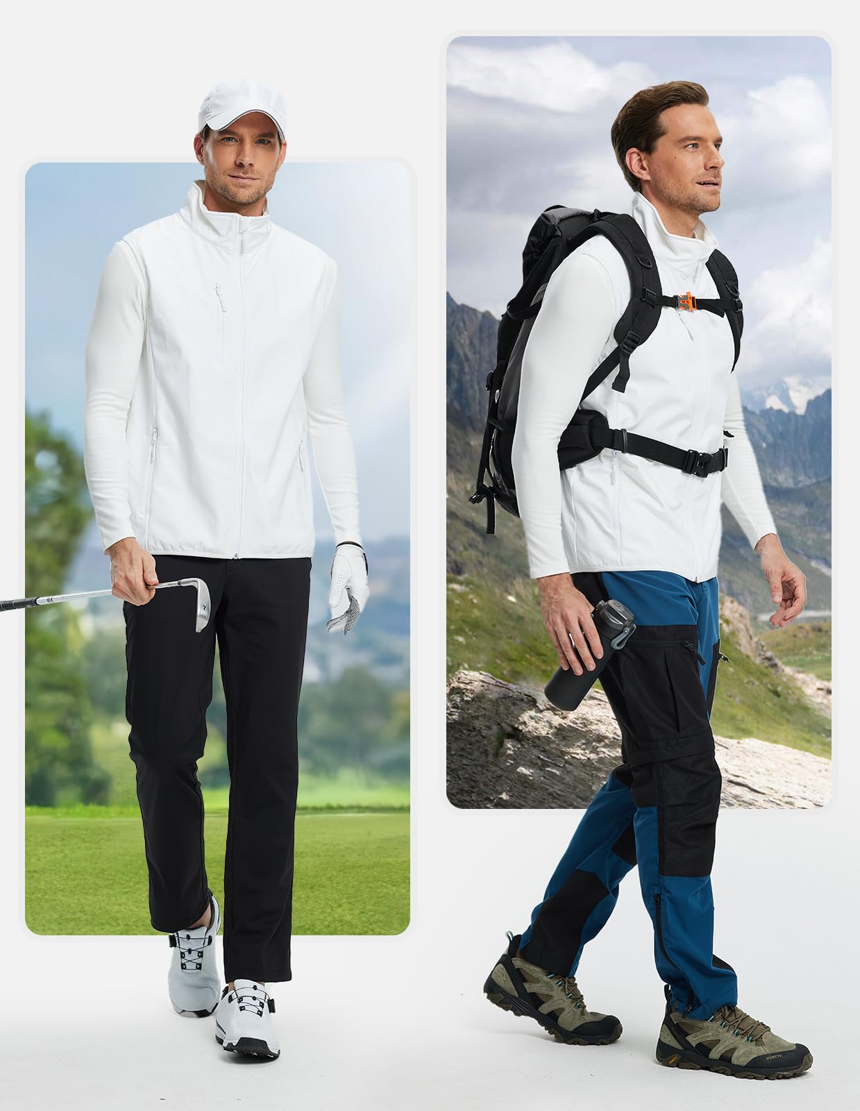 fit space Men's Lightweight Vest Softshell Sleeveless Windproof Jacket with Zipper Pcoket Cycling Travel Hiking Running Golf (White, 3X-Large)