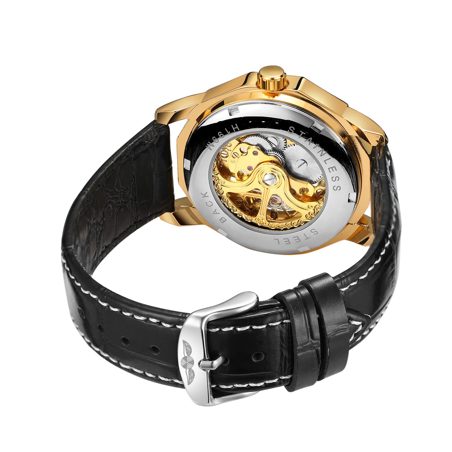 FORSINING Herren-Armbanduhr, automatisch, mechanisch, Dodekagon, Skelett, römische Ziffern, echtes Lederband, Tourbillon-Armbanduhr