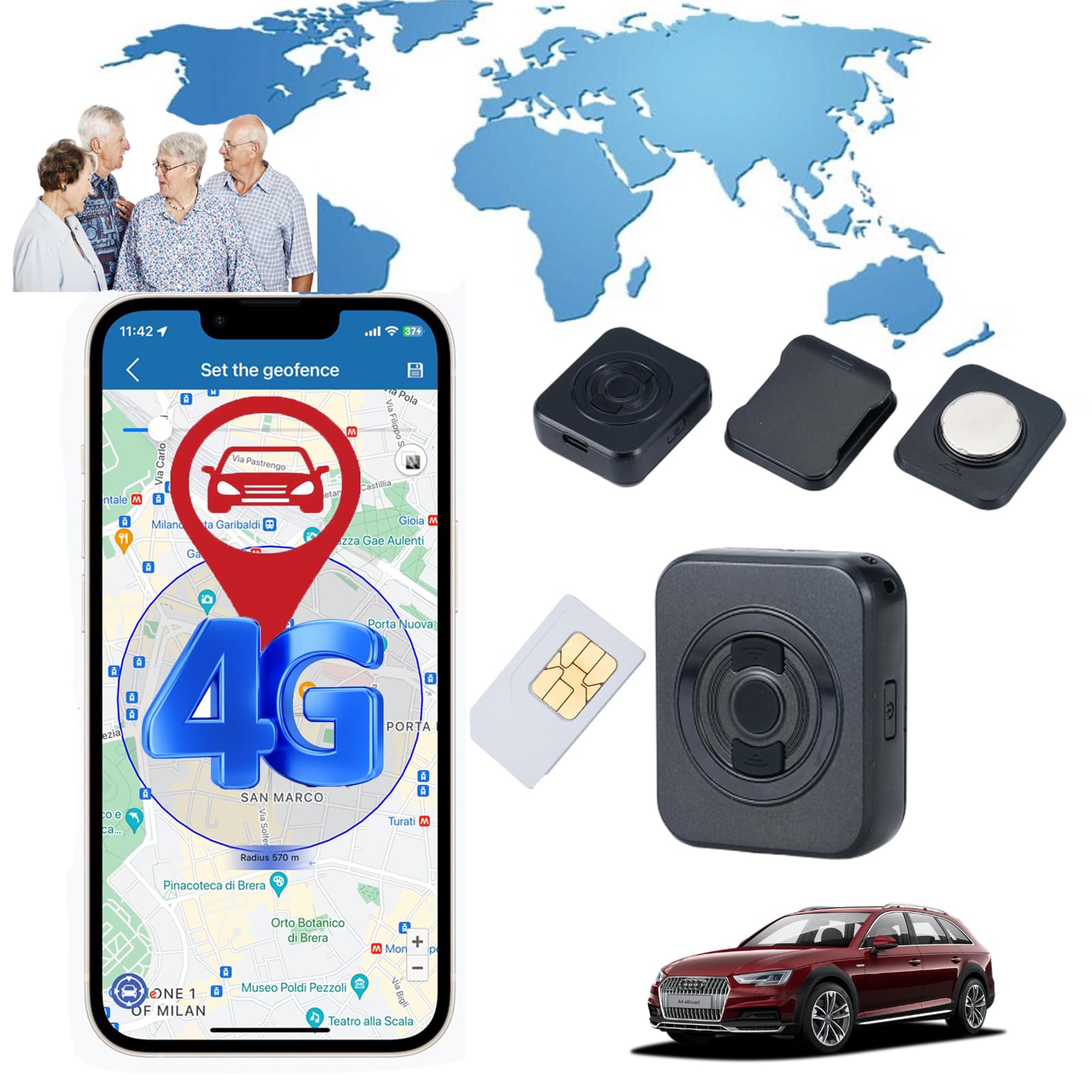 Mini Traceur GPS sans Abonnement avec SOS 4G,Localisateur Personne Alarmes Personnalisées,Balise de Localisation Personnelle SOS avec GPS Suivi en Temps Réel,Mini GPS Tracker 700mAh 4G TKS1
