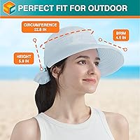 Vista 7 de SUN CUBE Sombrero de sol para mujer para protección UV al aire libre, sombrero de sol de ala ancha, cola de caballo, sombrero de playa convertible