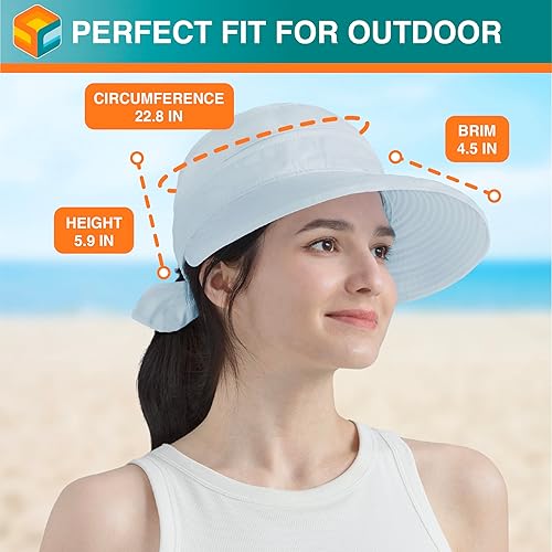 Miniatura 7 de SUN CUBE Sombrero de sol para mujer para protección UV al aire libre, sombrero de sol de ala ancha, cola de caballo, sombrero de playa convertible