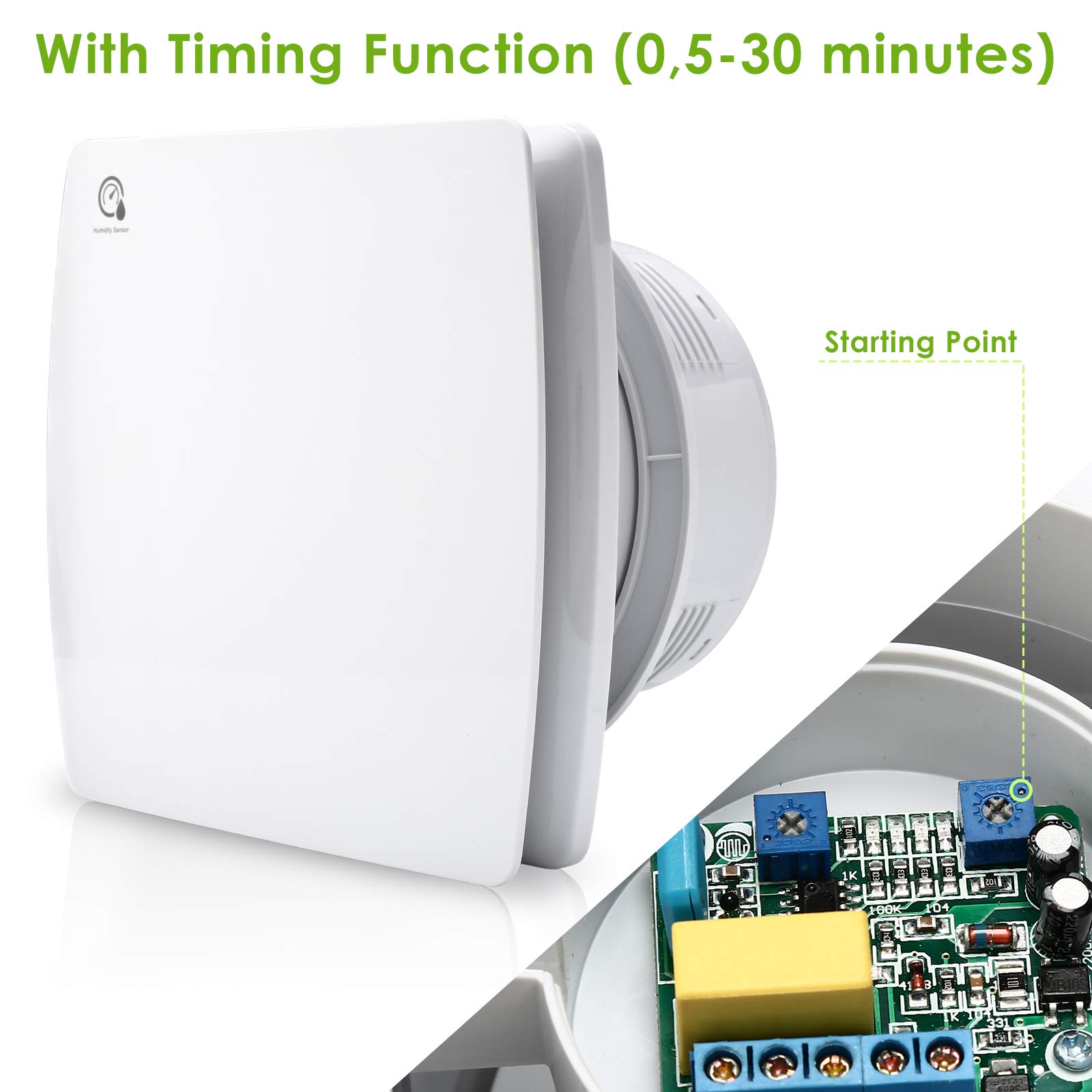 Randaco Ventilador de baño de 150 mm con sensor de humedad y válvula antirretorno, ventilador de baño, techo y montaje en pared, funcionamiento silencioso, ventilador de baño para cocina, baño y