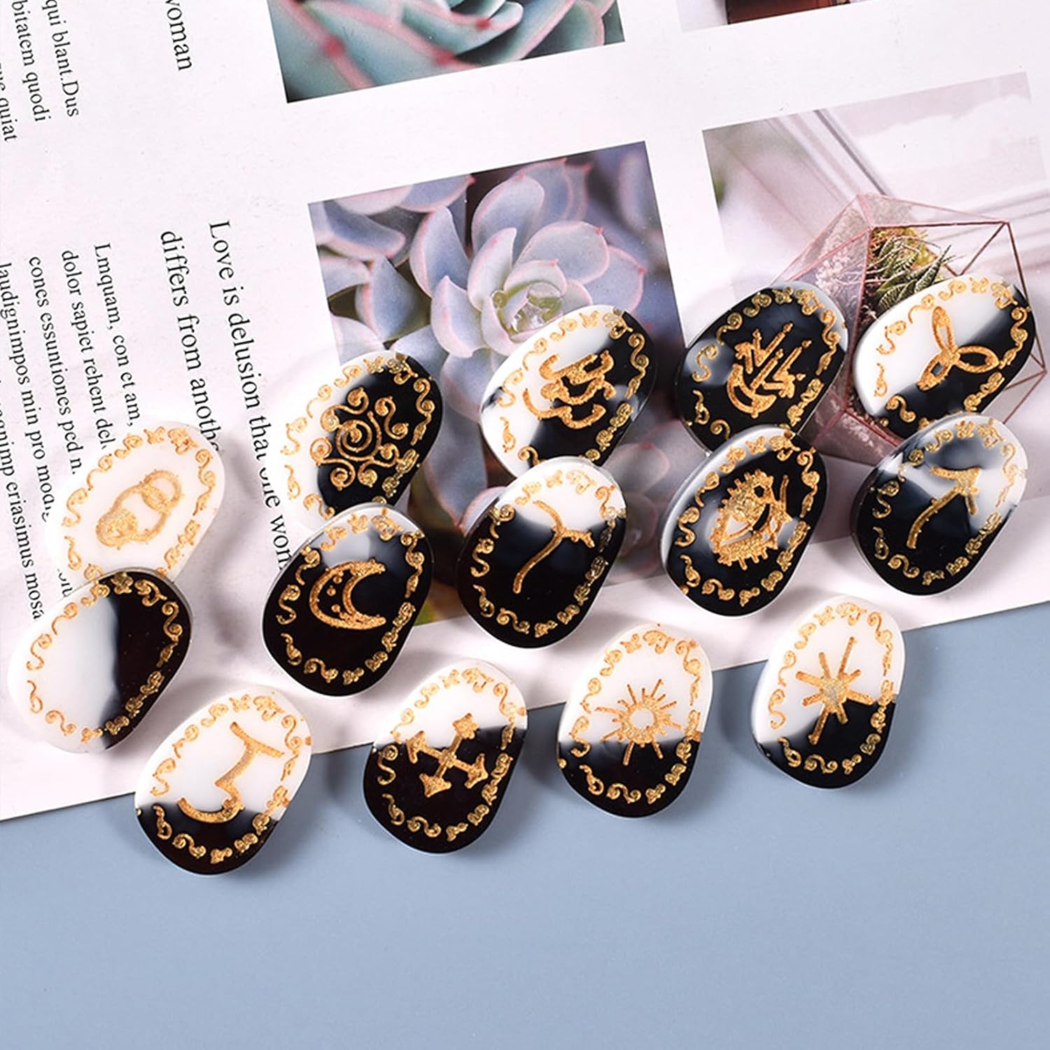 Witch Runes Stone Silicone Mold Epoxy Resin Casting Silicone Molds Witchcraft Jewelry Casting Set 39-Cavity