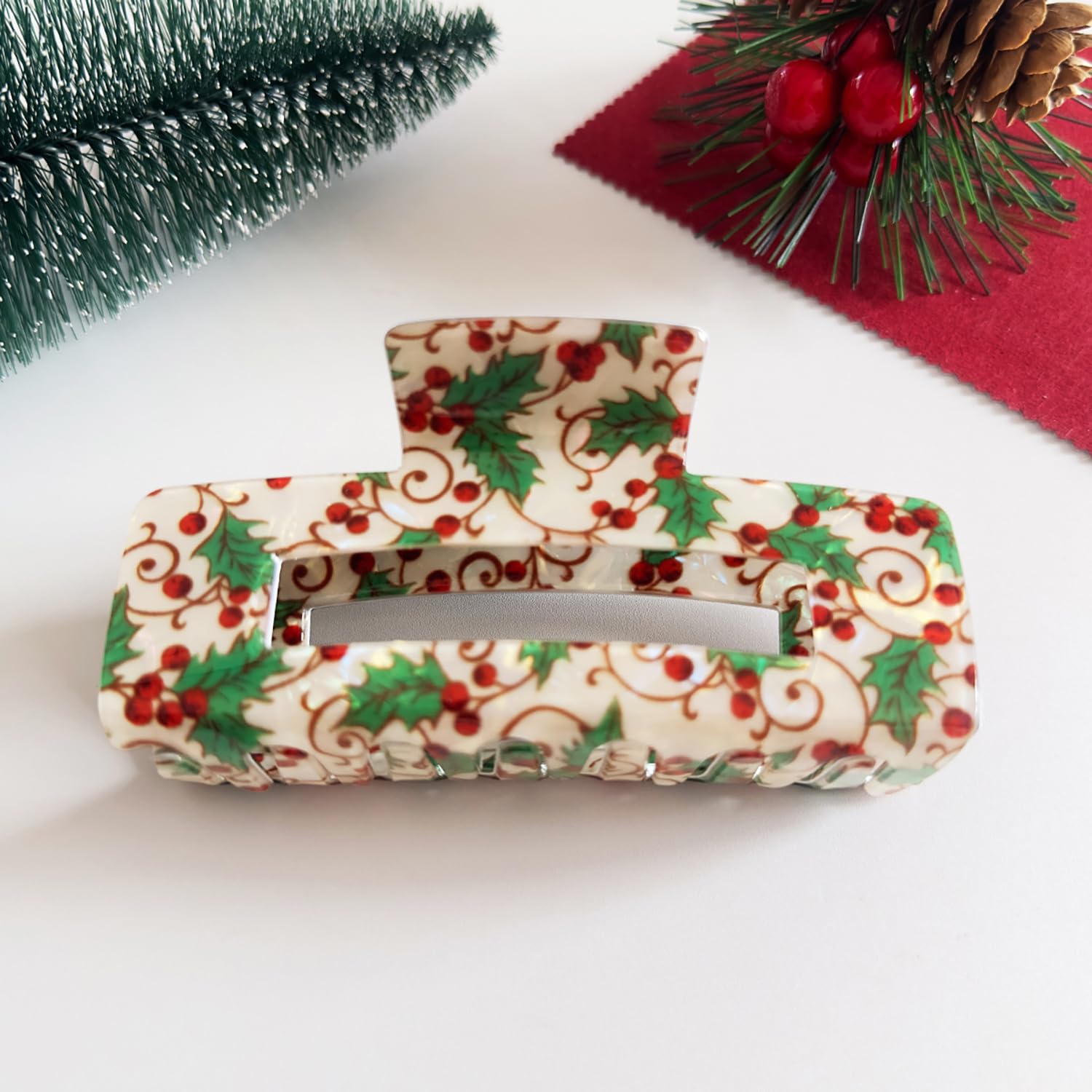 Christmas Hair Claw Clips Acrylic Large Hair Clips Christmas Holly Design Hair Accessories Cute Winter Shark Jaw Clamps for Thick or Thin Hair Non Slip Xmas Party Hair Barrettes for Women - Image 6