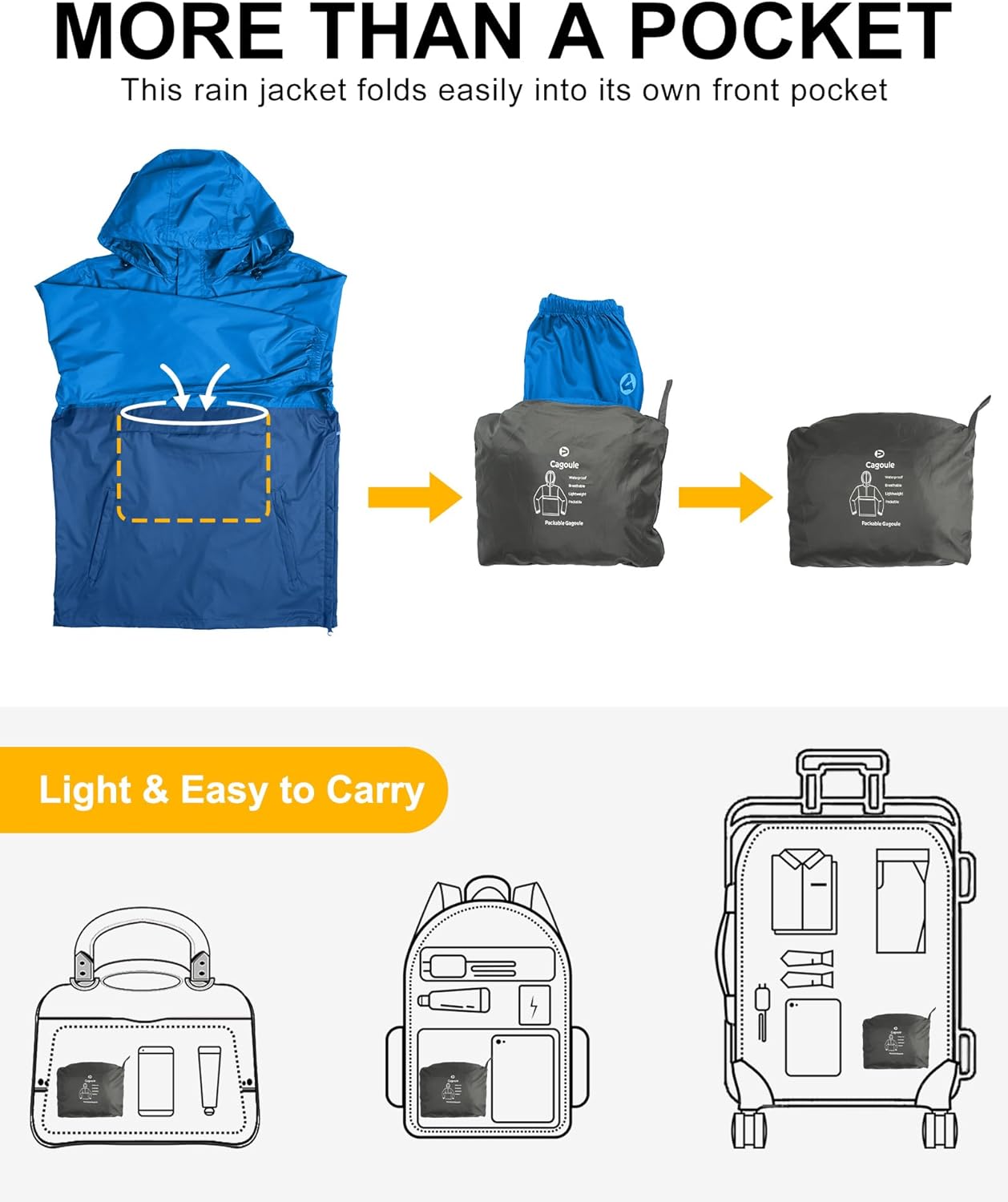 Outdoor Ventures Men's Rain Jacket Waterproof Lightweight Packable Rain Pullover for Hiking Golf Running - Image 3