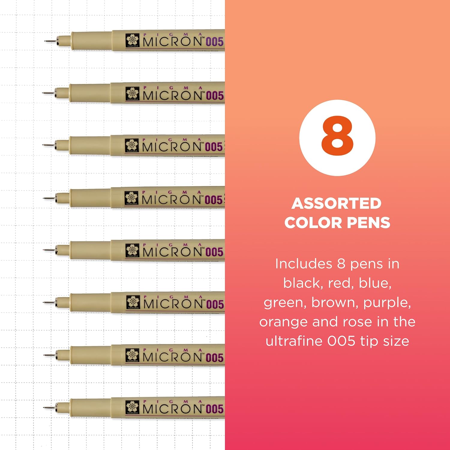 SAKURA Pigma Micron Fineliner Pens, 005 Tip, Assorted Colors, 8 Count image 2