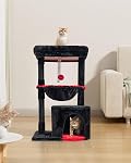 SYANDLVY Gothic Arbre de chat avec lit de cercueil pour les chats intérieurs, petite tour de chat, poste de scratching, maison d'activité moderne Condo avec berceau, grotte des chatons, noir & rouge