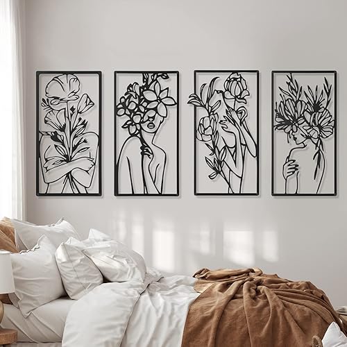 Miniatura 6 de 4 piezas de metal minimalista abstracto para mujer, arte de pared, dibujo de línea, arte minimalista de una sola línea, arte de pared colgante para