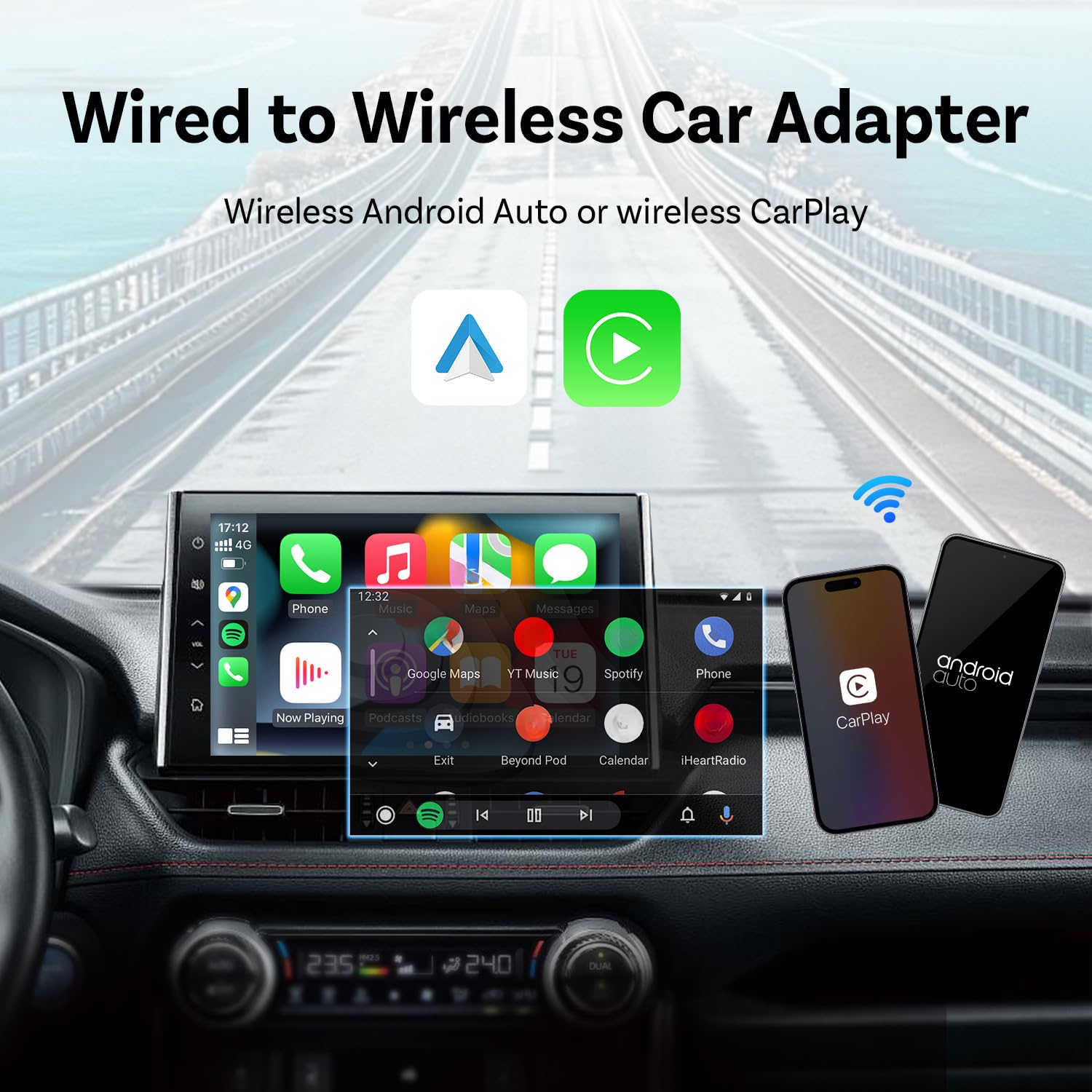 Adattatore Carplay Wireless per Ford EcoSport 2018 2019 2020 2021 2022, Adattatore Wireless 2 in 1 per Auto CarPlay e Android, Adattatore Bluetooth Carplay, Plug And Play