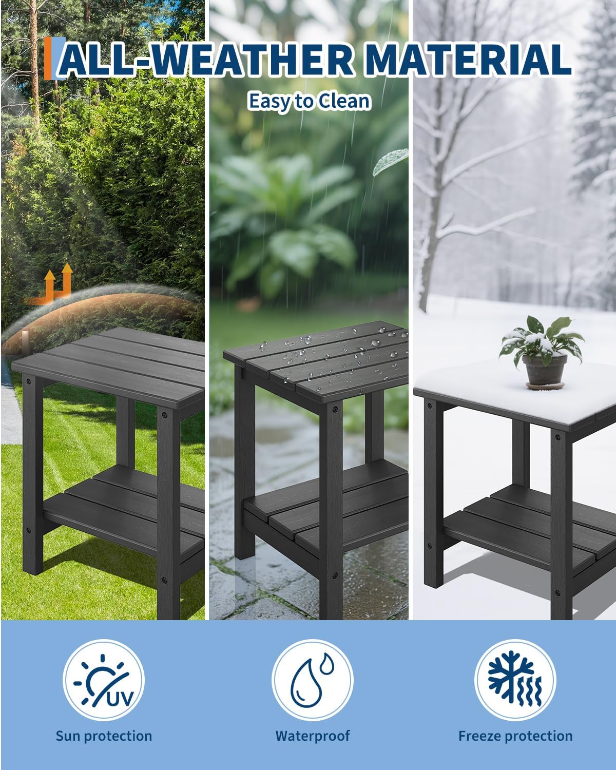 GarveeLife Adirondack Outdoor Side Table 18 x 15 in, HDPE 2-Tier Patio Side Tables for Outside, All-Weather End Table for Patio Pool Deck Indoor Backyard, Black