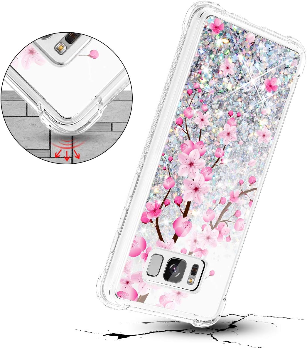 Caka Case for Galaxy S8 Galaxy S8 Glitter Case Flower Cherry Blossom Bling Luxury Fashion Flowing Quicksand Liquid Sparkle Glitter Case for Women Girls for Samsung Galaxy S8 (Cherry)