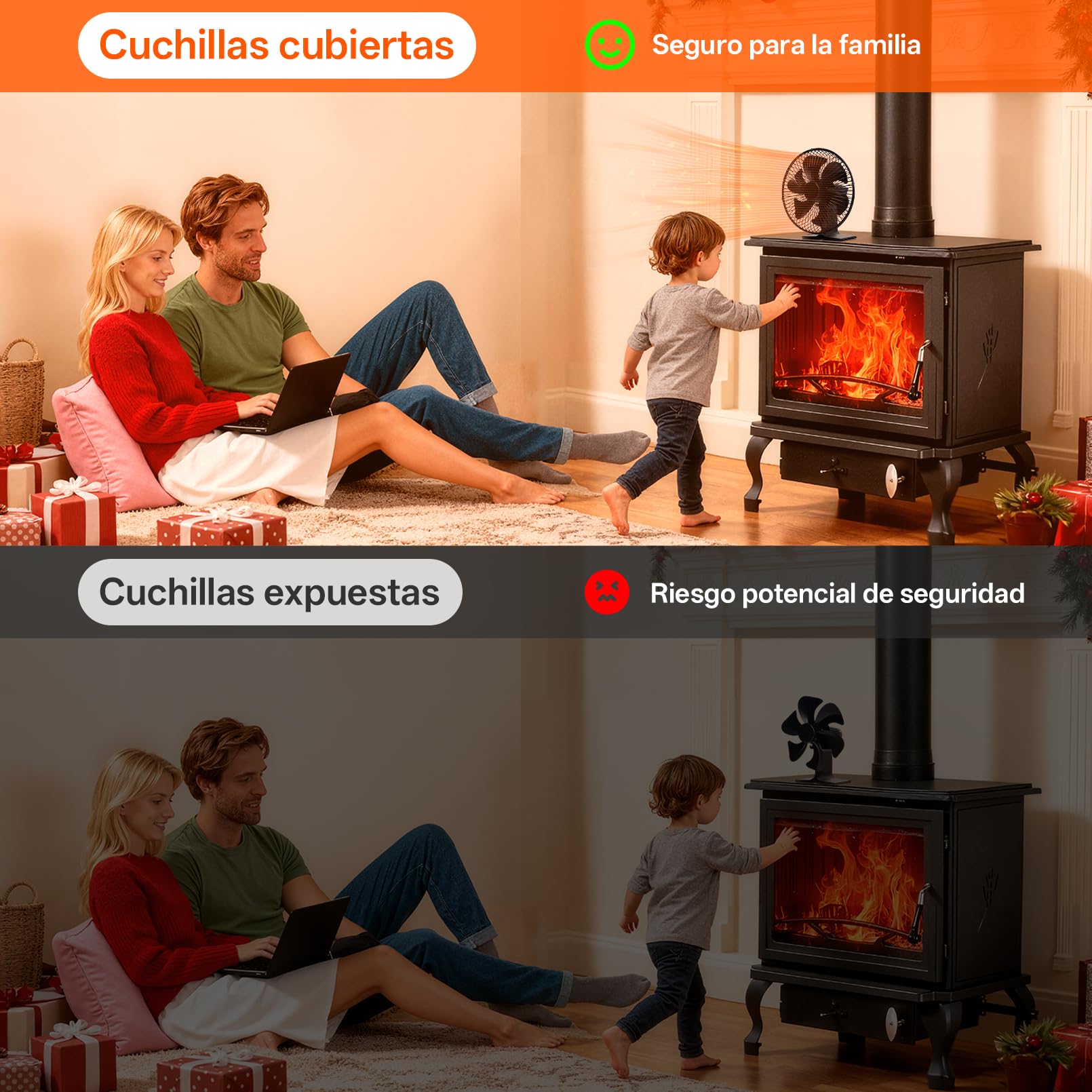 JossaColar Ventilador para Estufa y Chimenea con Rejilla de Protección | Ventilador de 6 Aspas para Tubos de Estufa | Ventilador para Chimenea sin Electricidad