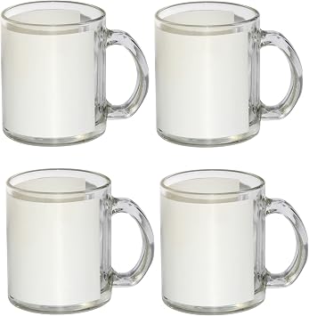 Sublimation Glass Clear Transparent White Patched Scratched Blank Gift Mug 11 ounces 4 pieces Heat Thermal Coating Transfer dye Diswashable Microwave Safe