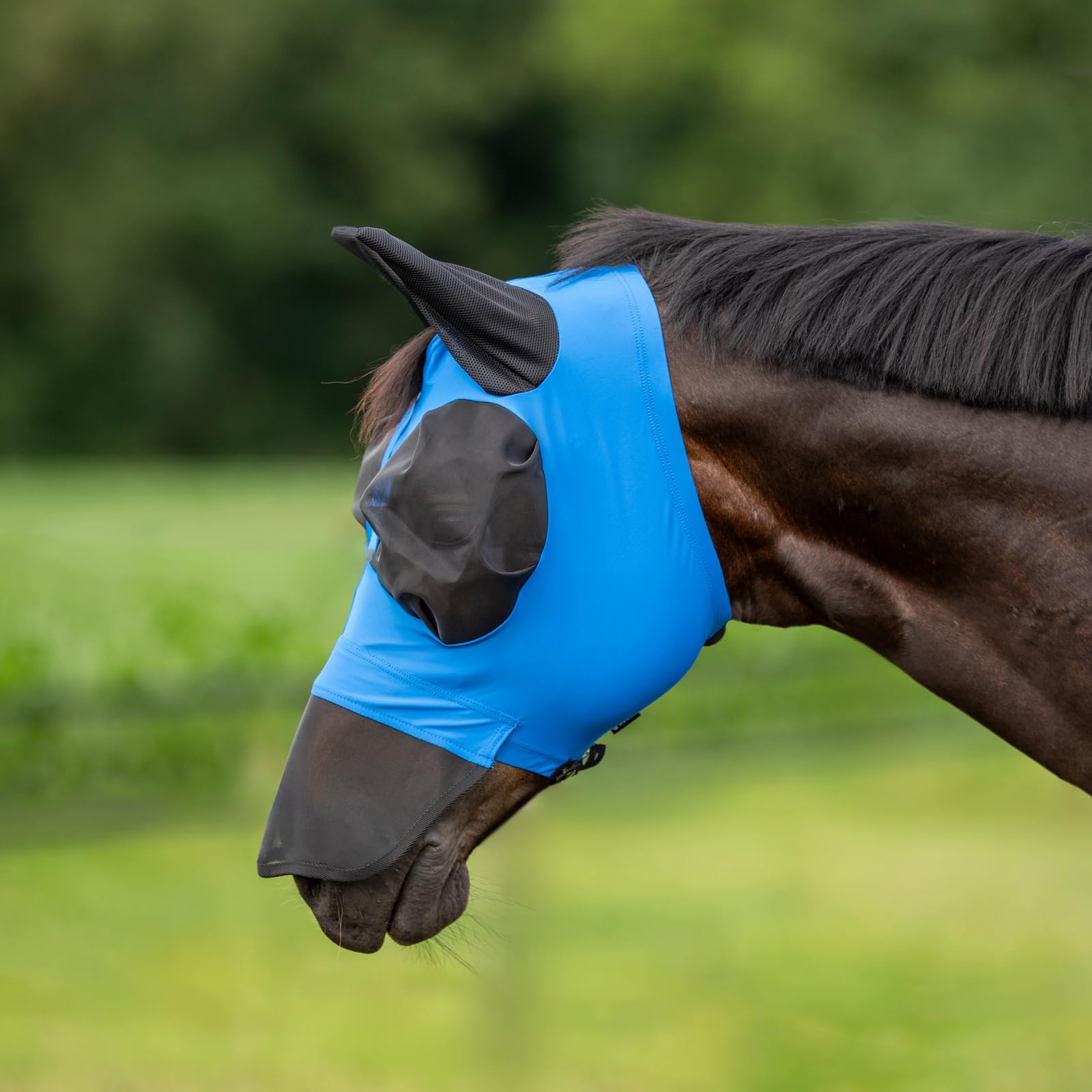 Masque anti-mouches Twin Fit Flexi anti-UV pour préserver le bien-être de votre cheval au pré