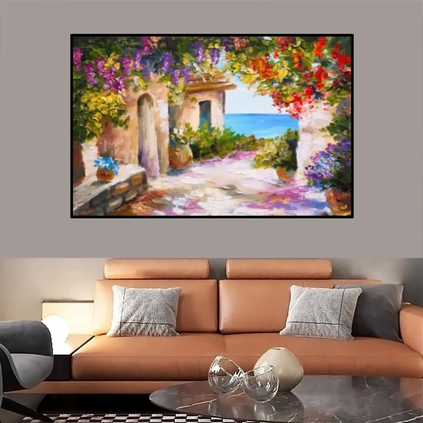 XINBAO Nordycki krajobraz, ogród, willa, podwórko, sztuka na płótnie, obrazy ścienne, ulice, alejki, plakaty, salon, dekoracja domu, obrazy, 70 x 90 cm, z ramą