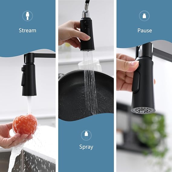 Matte Black Kitchen Faucets Brass 22 Commercial High Arc Single Lever Kitchen Faucets for Pull Down Sprayers Modern Spring with Deck Plate