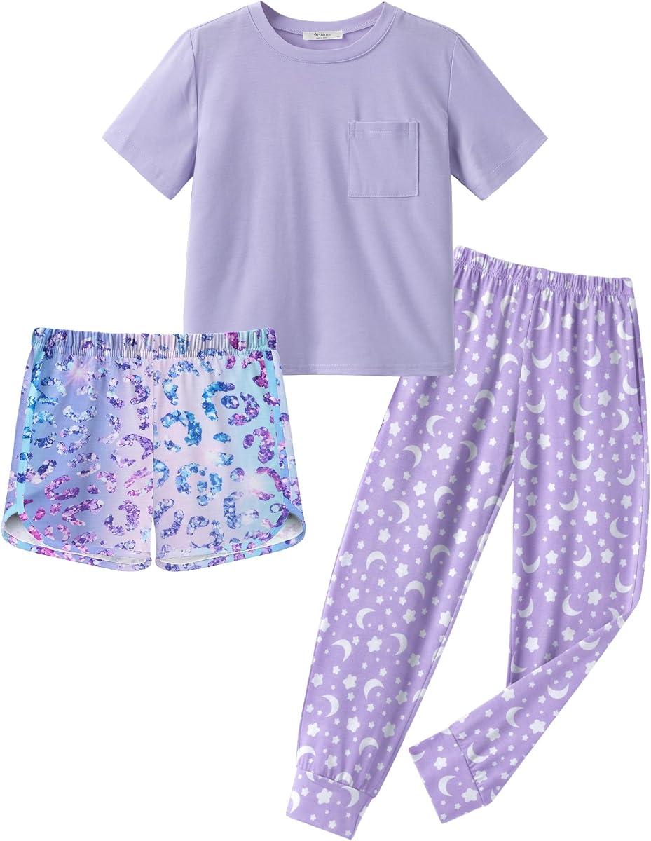 Arshiner Girls Clothes 3 Piece Outfits Short Sleeve Shirt Dolphin Shorts and Pant Sets Fashion Clothing with Pockets