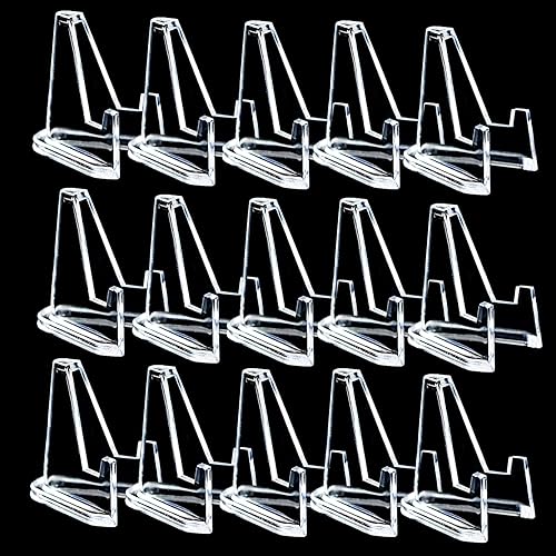 Paquete de 15 soportes de caballete de acrílico, soportes para tarjetas deportivas, soporte magnético para tarjetas, medallas de desafío, monedas,