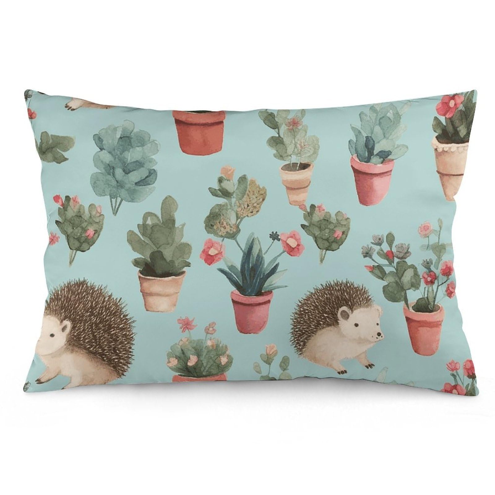 2 Pack Pillow Cases for Hair and Skin, Soft Breathable Pillow Case Covers with Hidden Zipper, Hedgehog Potted Flower Pillowcase 12 "x20 Pillow Covers for Sleeping Gift