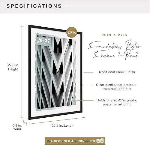 Vista 224 de MCS Gallery Foundation - Marco de póster, marco de fotos para arte de pared, negro, 16 x 20 pulgadas, individual