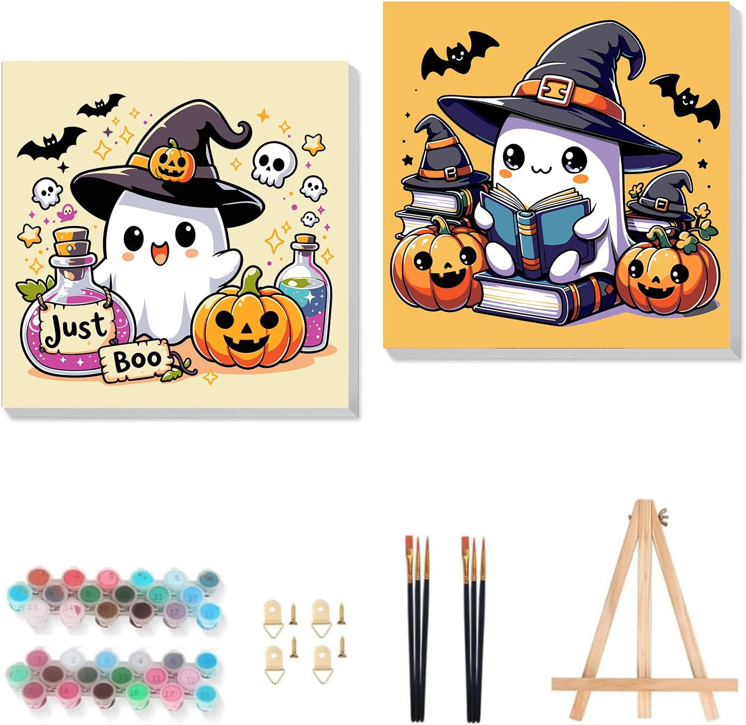 Gemozaic 2 Pack Halloween Paint by Numbers Kit for Kids with Frame, 8x8 in