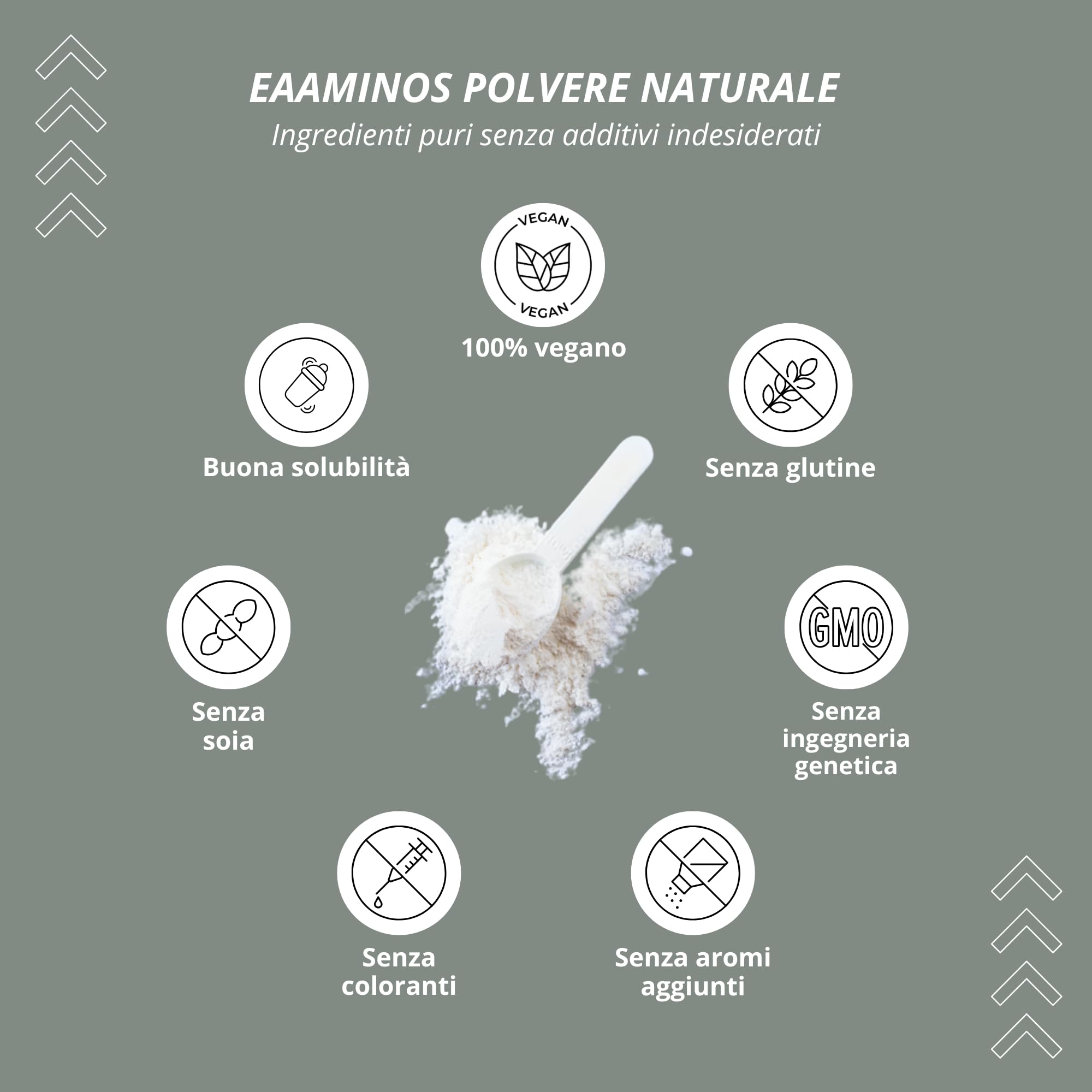 EAA polvere neutro 500 g - Dose elevata - EAA istantanei naturale senza dolcificanti, additivi e aromi artificiali - Aminoacidi essenziali - Aminoacidi essenziali vegani