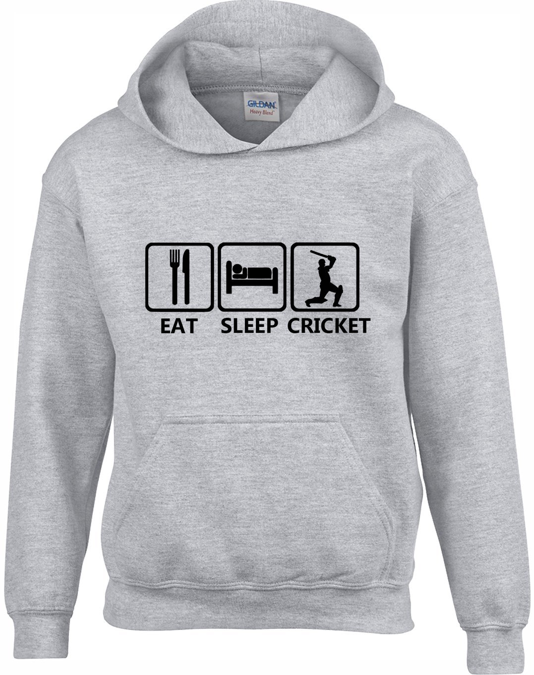 Crown Designs Eat Sleep Cricket Unisex Hoodies for Men, Women & Teenagers - Grey/Small