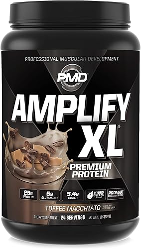 PMD Sports Amplify XL Premium Suplemento de proteína de suero de leche Hydro Greens Blend - Matriz de glutamina y proteína de suero con