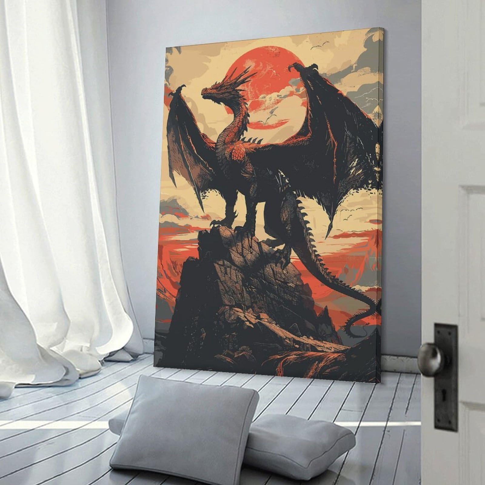 Junmoney Decorative Wall Artwork Fantasy Retro Dragon Beast, 12x18inch(30x45cm), for Living Room, Lounge Or Sitting Room, Modern Wall Decor for Cosy Interiors