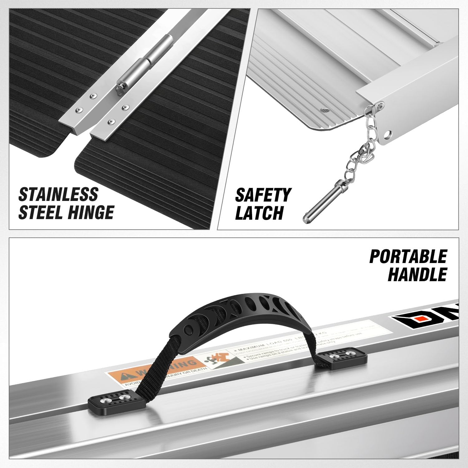 DNA Motoring 6FT Portable Non-Slip Wheelchair ramp, 600lbs Capacity Aluminium Versatile Loading Ramp, Non-Skid Ramps Telescopic Ramps for Home, Steps, Stairs, TOOLS-00615